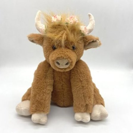 Highland Cow Plyschleksak, Highland Cow Plyschleksak Som Gör Ljud, Leder Kan Rör På Sig, Bär Kransar Och Halsband, Födelse