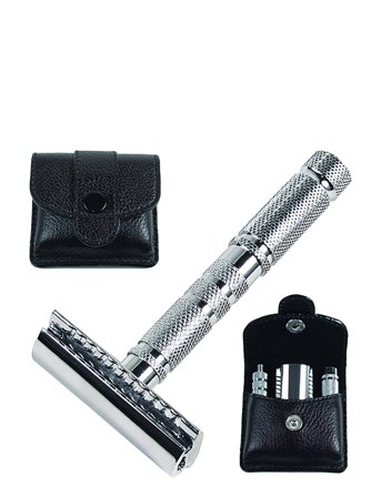 Parker Parker A1R - 4 Piece Travel Razor With Leather Case - Silver - ONE SIZE