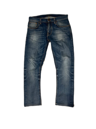 Nudie jeans grim tim slim fit herr fade blå w31 grisch laidback archive selvedge