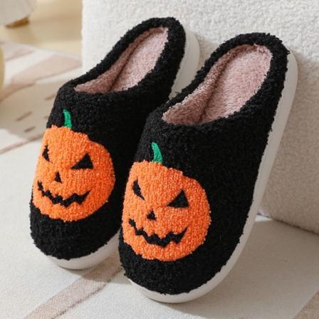 1 pari pehmeitä Halloween-kurpitsatossuja Comfort Closed Toe Flat Slippers black 35-36