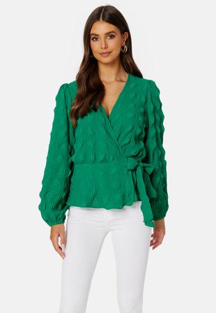 BUBBLEROOM Triniti wrap blouse Jade-green Klær