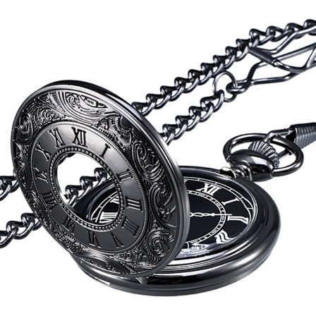 Vintage lommeur med romertal, kvartsur med kæde, ZQKLA