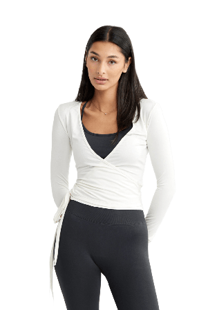 Drop of Mindfulness Ballet Wrap Top Long Sleeve White Träningskläder Dam Vit M