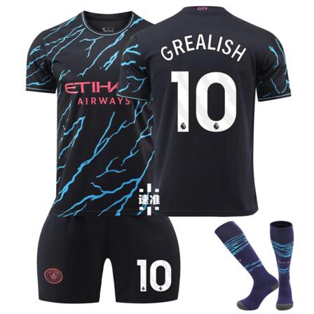 23-24 Manchester City Second Away Fotbollströja Set No.10 GREALISH Fotbollsset Uniform med strumpor för vuxna barn S