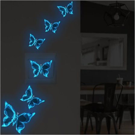 Glow-in-the-Dark-klistermärken, Lysande Fjärilsväggklistermärken, 3D Väggdekaler Fjäril Neon Väggklistermärke, Lim B