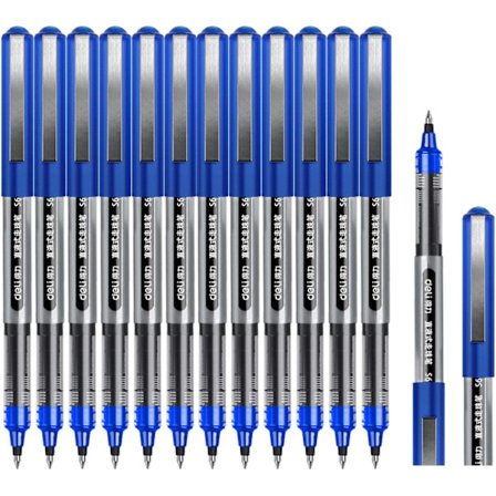 Rollerball-penna, 0,5 mm blå pennor, smidig kulspetspenna snabbtorkande flytande bläck Rollerball-pennor - 12-pack