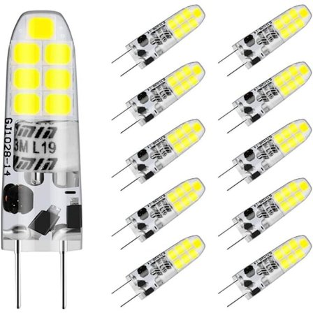 FlkwoH Led G4 Kall Vit 6000K, Auting G4 3W Ekvivalent 20W G4 Halogenlampa, Ej Dimbar, 10-pack [Energiklass F]