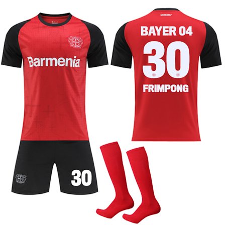24-25 Bayer 04 Leverkusen Drakter NO.30 FRIMPONG Skjorter Barn Voksen Fotballutstyr med Sokker