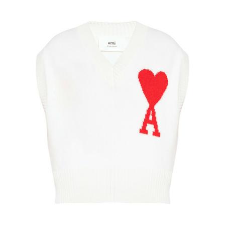 Ami Paris, Round-neck Knitwear Wit, Dames, Maat:M,wol