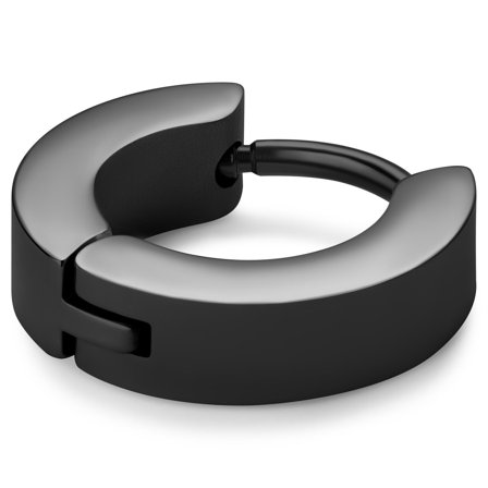 Huggie | Black 7 mm Surgical Stainless Steel Flat Hoop Earring for Men - Charm Hoop Earrings