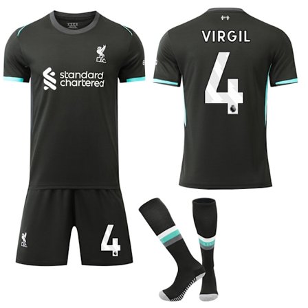 Liverpool Udebanefodboldtrøje Kit til Børn og Voksne Nr. 4 Virgil - Størrelse 24-25