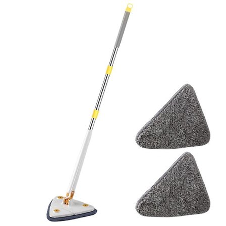 360 Graders Justerbar Rengøringsmop Vådt & Tørt Dobbelt Brug Trekant Håndfri Vaskemop Til Rengøring af Gulv Vægge
