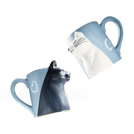 Kat Par Kaffekopper, Unikt Keramisk Tekop Sæt, Bryllupskop til Nygifte, Kys Gave