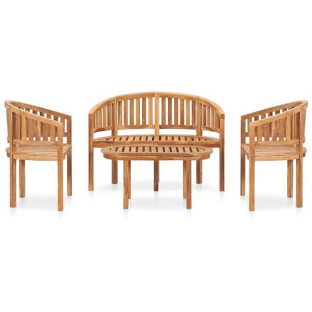 Vidaxl Loungeset För Trädgården 4 Delar Bananformad Massivt Teak Brun