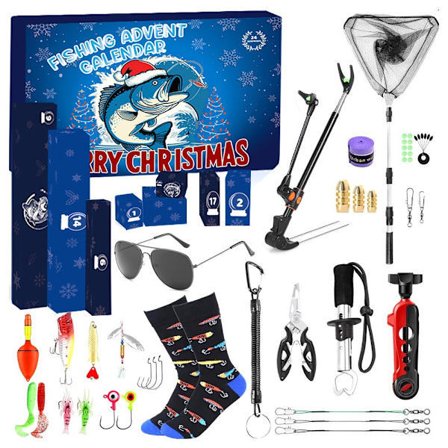 Fiske Adventskalender, Fiskeverktøy Tilbehørssett, 24 Dager Agn & Utstyr Overraskelse for Fiskeelskere A