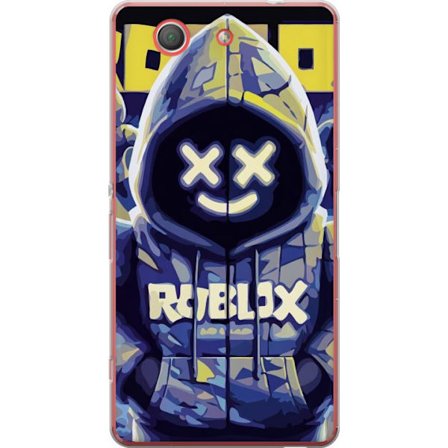 Kompatibelt Mobildeksel til Sony Sony Xperia Z3 Compact Blågul Roblox hettegenserfigur med minimalistisk neonstil og masket ansikt, moderne spillillu