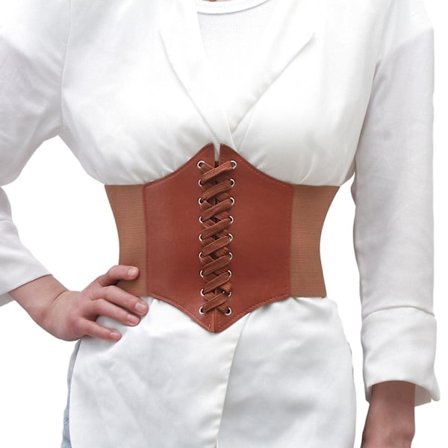 Merryso Enfärgad Elastisk Dam Korsett Konstläder Snörning Bred Bälte Klädtillbehör