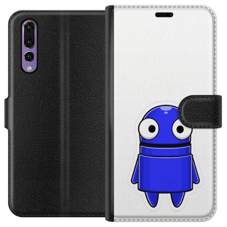 Yhteensopiva Lompakkokotelo Huawei Huawei P20 Pro Sininen piirretty hahmo, jossa on suuret silmät ja ystävällinen ilme minimalistisessa muotoilussa