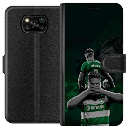 Yhteensopiva Lompakkokotelo Xiaomi Poco X3 NFC Neonmotiivi, jossa teksti "Gaming is in my DNA" sinisenä ja punaisena tiiliseinällä, jossa loistava DNA