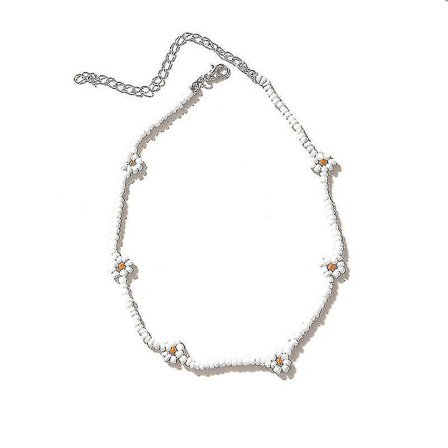 Bohemian Blå Hvid Seed Bead Blomster Choker Halskæde Statement Kort Krave