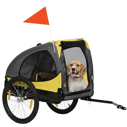 Rootz Dog Trailer - Nätfönster - Roll Up Cover - Universal Hitch - Stålram - Gul - 140 x 71 x 83 cm