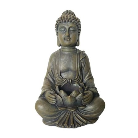Buddha-patsas 30 cm lootuksella, säänkestävä polyresiini