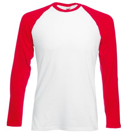 Fruit Of The Loom Långärmad Baseball T-shirt För Män L Vit/röd