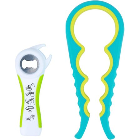 2-pakning 5-i-1 multifunksjonell boksåpner flaskeåpner kjøkkentilbehør med sklisikre håndtak for eldre artrittpasienter kvinner ideell gave