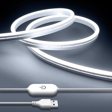 2 meter USB LED Neon Strip Lys, Hvit Dimbar Taulys - 5V Vanntett Fleksibel Tapelys for TV-baklys, Soverom, Kjøkken