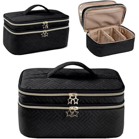 Stor Makeup Taske, Dobbeltlags Makeup Taske, Toilet Taske til Makeupbørster, Kosmetik Organizer