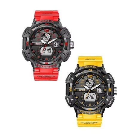 Orange och röd analog digital watch för män Big Face Utomhussport Vattentät militärarmbandsur med datum Multifunktion Taktisk LED Army Stop