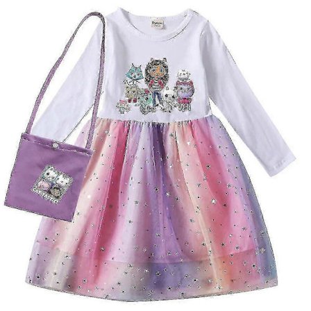 Gabby Cats Baby Jentekjoler Barn Gabbys Dukkehus Klær Karneval Cosplay Kostyme Barn Langermet Hverdagskjole Med Veske