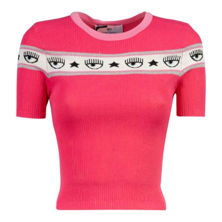 Chiara Ferragni Collection, Ribbed t-shirt with logo Różowy, Kobieta, Rozmiar: M