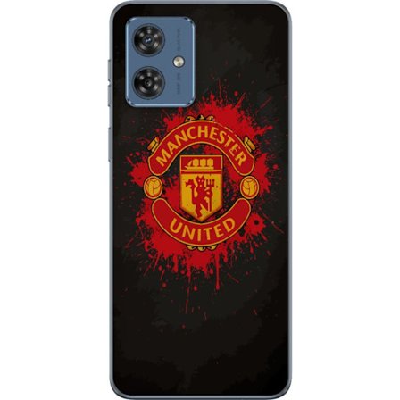 Kompatibelt Mobildeksel til Motorola Motorola Moto G54 Manchester United logo i rød og gul farge med røff sportslig bakgrunn