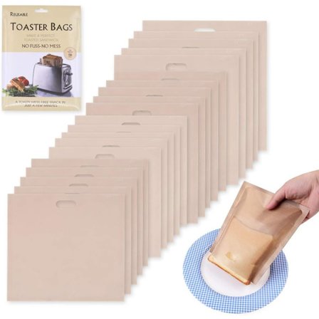 20-pack återanvändbara, non-stick, tvättbara Teflon-påsar i 4 storlekar för toast, smörgås, snacks, mikrovågsugn