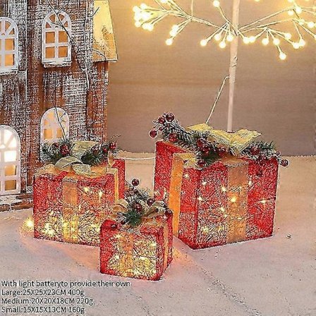 3kpl/setti Ontto Joulukoriste Led Lahjapakkaus Rusetilla Li...