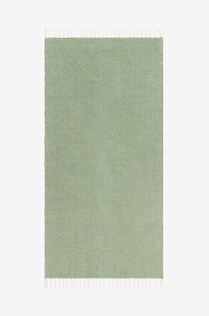 KM Home - Bomuldstæppe Line - Grøn - Bomulds- & kludetæpper - 75X220 - Fra Homeroom