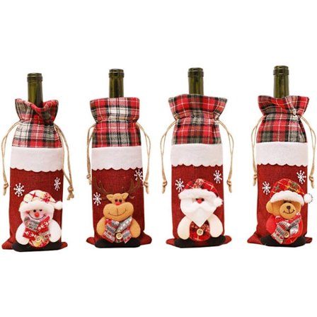 Julevinflaske Cover 4 Stykker Rødvinsposer til Dekorasjon Gjenbrukbar Juledekorasjon W...