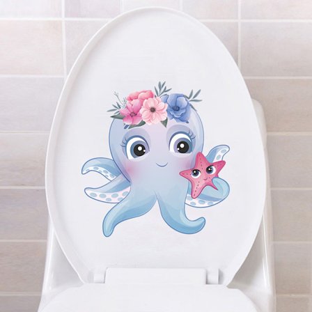 Ocean Pink Octopus Stjerneformet Toiletbræt Dekal, Vægdækor Dekal
