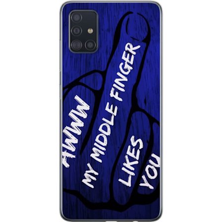 Kompatibelt Mobildeksel til Samsung Galaxy A51 Mørk typografisk illustrasjon med hjerteform og budskap om vennskap mot dyp blå tretekstur