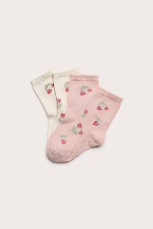 Newbie | 4-pk. sokker med jordbær | Offwhite