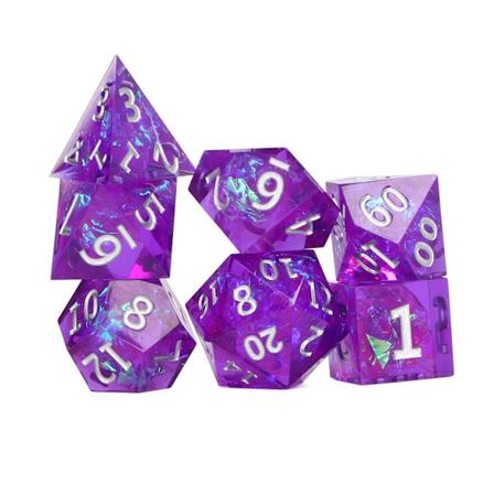 7 stk. polyhedral terningesæt i epoxyharpiks, lilla, udsøgt polering, brætspil terningesæt til rollespil, fest, sølvtal