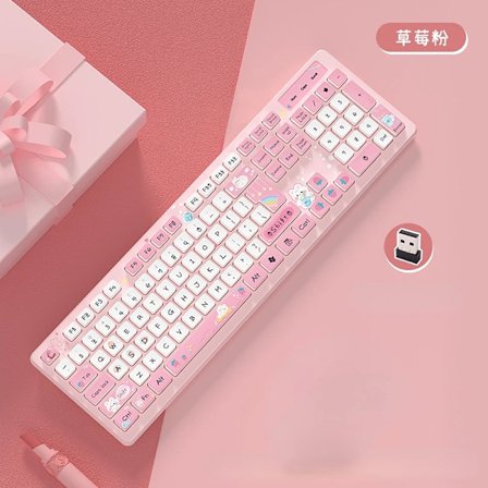 Kawaii kanin trådbundna tangentbord rosa trådlöst tangentbord speltillbehör tecknad stum tangentbord anteckningsbok stationär dator för flicka