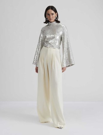 Malina Aella Wide Sleeve Sequin Top - Silver - XS