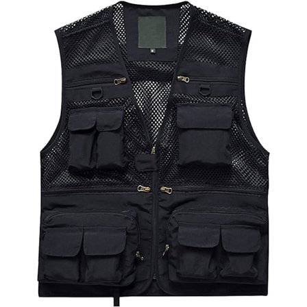 (sort) Herre Outdoor Multi Lommer Vest Hul Ud Camping Fiskeri Vest Casual Fotografering Ydertøj