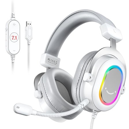 RGB Gaming Headset med 7.1 Surround Sound/3-EQ/MIC,Over-ear Hörlurar med In-line Control for PC PS4 PS5 Ampligame-H6W