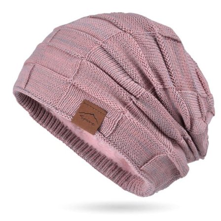 Stickad beanie i polyester – rosa