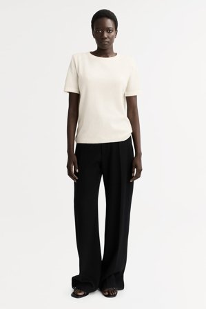 Soft Goat - Padded Shoulder T-shirt - Women cashmere sweater - S - Feather White