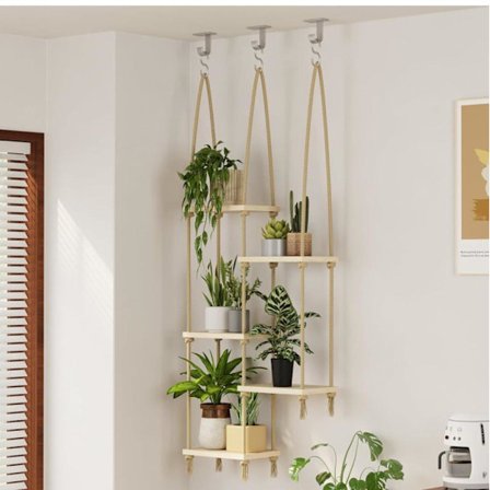 5-kerroksinen Makramee Riippuva Kasvihylly Ikkunalle – Käsintehty Kasviteline & Sisäkasviteline