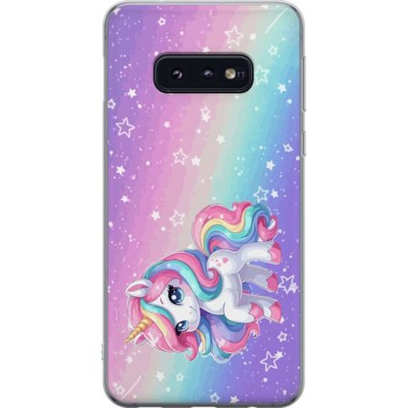 Yhteensopiva Puhelinkuori Samsung Galaxy S10e Stitch polaroid-kehyksissä sinisillä pastellisävyillä ja suloisilla ilmeillä kollaaseissa sydämillä